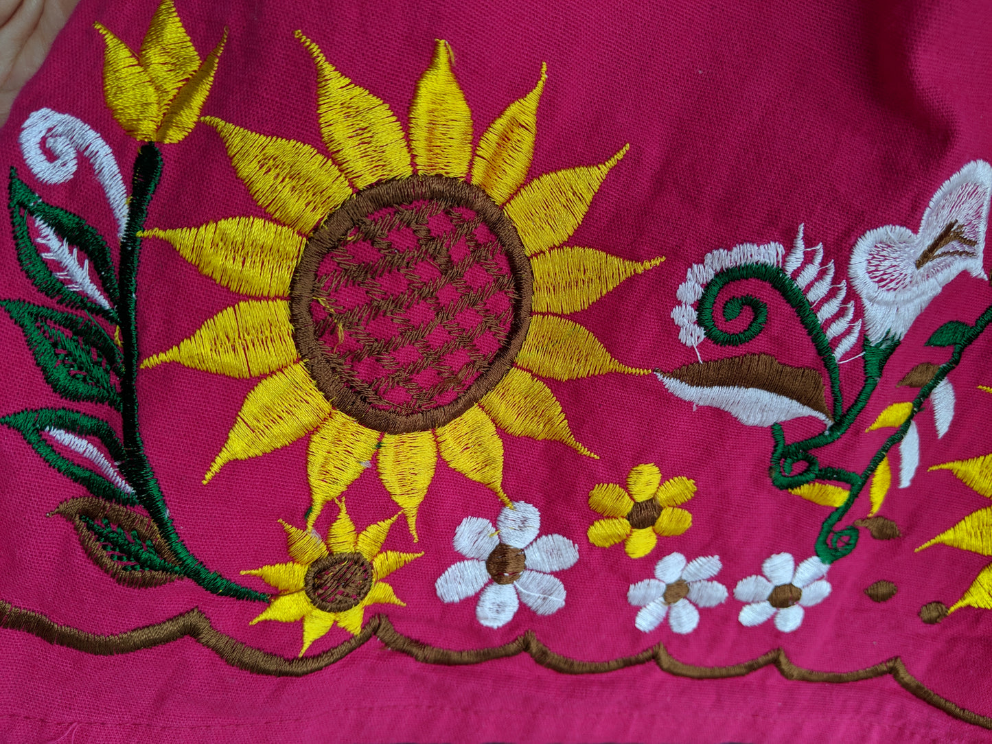 Fucsia-Yellow Flower Mexican Dress