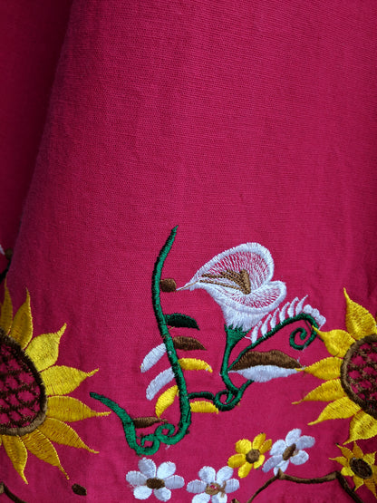 Fucsia-Yellow Flower Mexican Dress