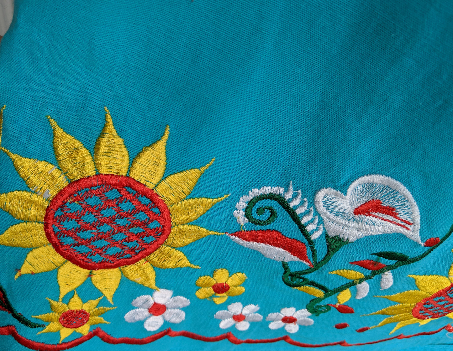 Aqua yellow and white flowers - Mexican Dress