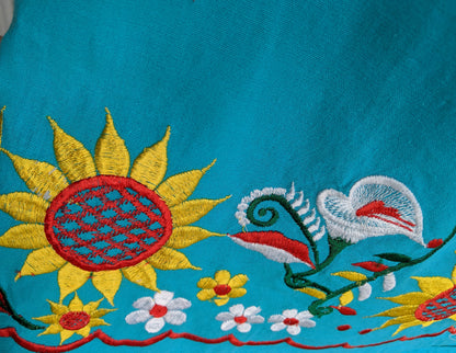 Aqua yellow and white flowers - Mexican Dress