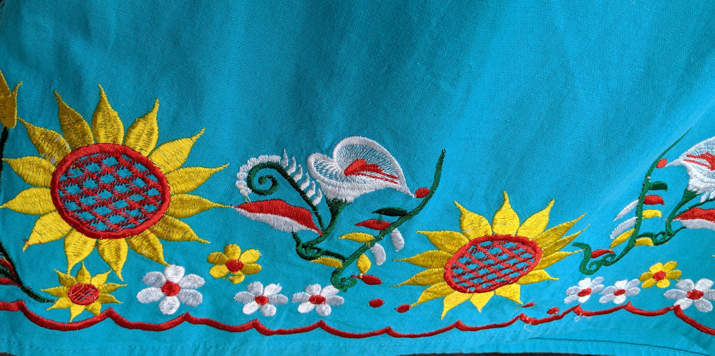 Aqua yellow and white flowers - Mexican Dress