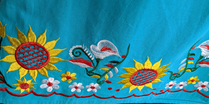 Aqua yellow and white flowers - Mexican Dress