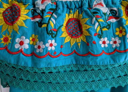 Aqua yellow and white flowers - Mexican Dress