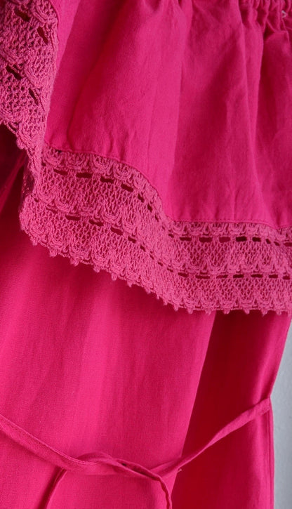 Fucsia-Yellow Flower Mexican Dress