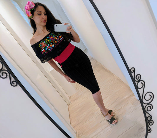 Flower shirt with belt and skirt